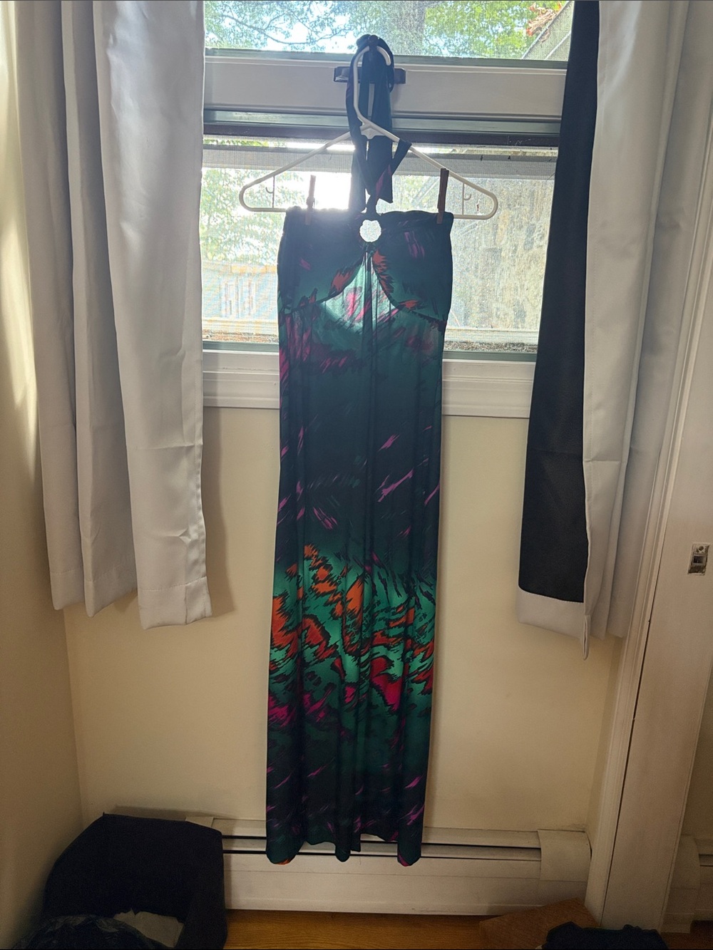 Carole Little Teal Multicolor Halter Maxi Dress